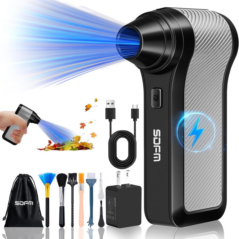 DFM Compressed Air Duster, 125000RPM Electric Air Duster with Brushless Motor, Contains Multiple nozzles, for Cleaning Keyboard & PC. 3 Adjustable Gears, Rechargeable mini Blower for Car Detail - Image 1